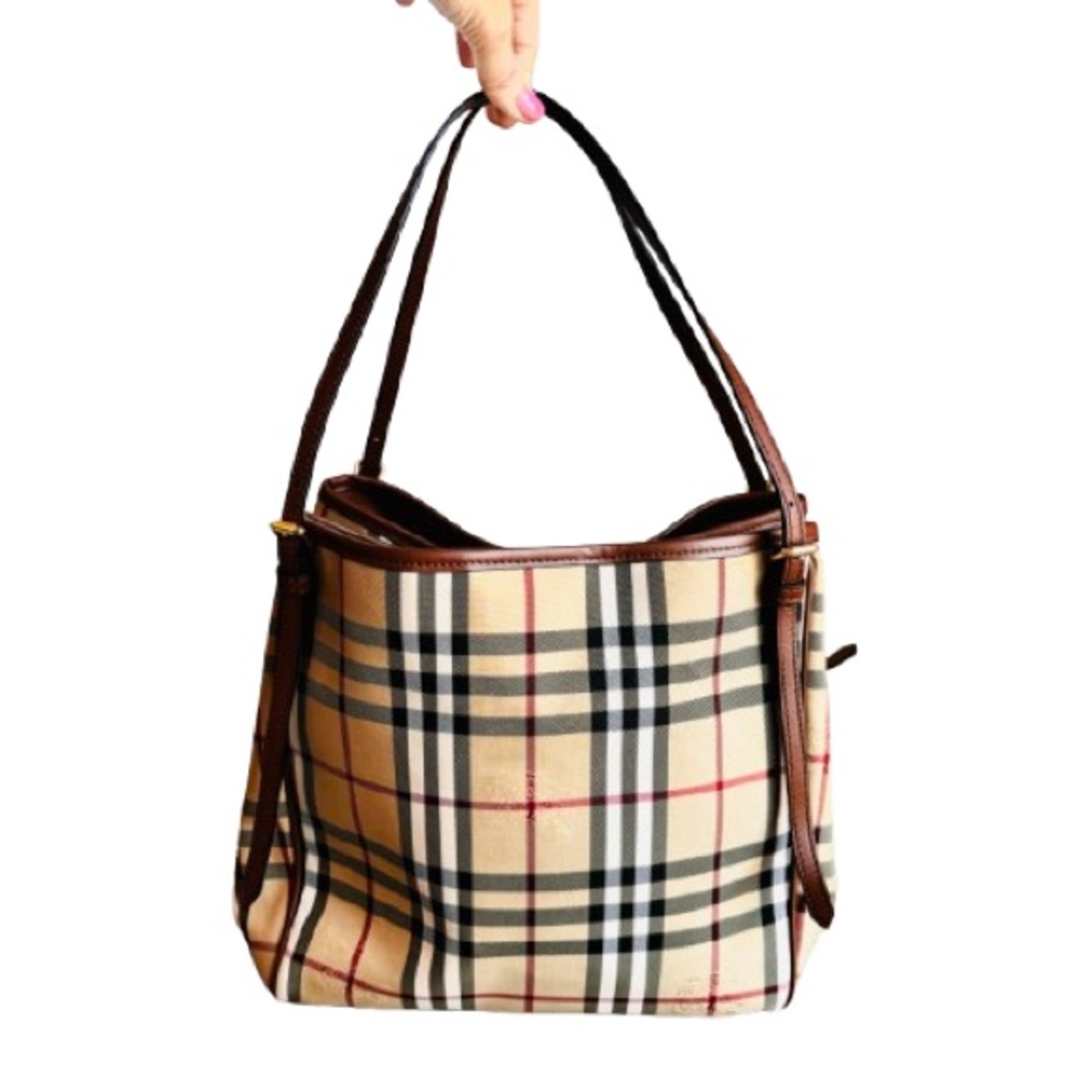 Burberry Beige and Brown Check Shoulder Bag